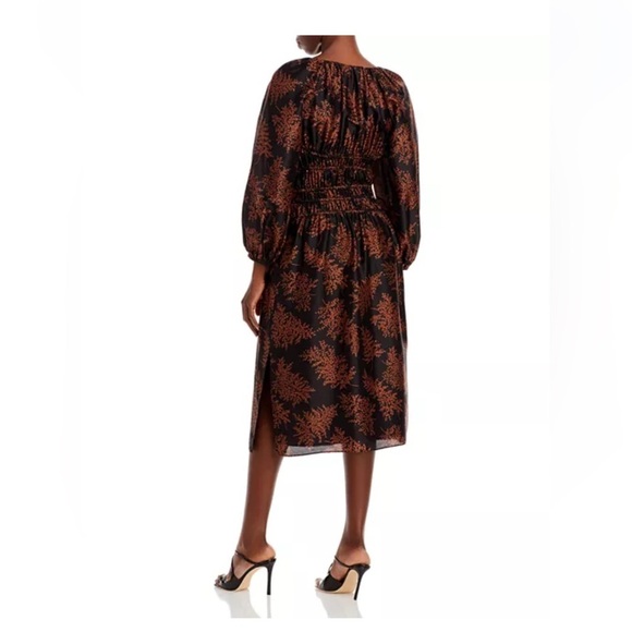 Rebecca Taylor Arden Fern Silk MIDI Dress Black/Copper Colored floral print L - Picture 2 of 16